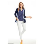 Talbots  Pleated Dark & Light‎ Blue Dots Tie Neck Top Size Medium Photo 1