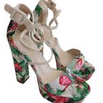 SHOE DAZZLE Skylar Tropical Oriental Floral Print Summer High Heels Sandal Photo 0