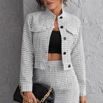 SheIn Plaid Tweed Jacket and Skirt Set Photo 0