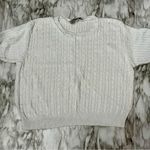 Women's White Cable Knit Sweater Vintage 90s Rayon Blend Cropped Short Sleeve Size L Photo 0