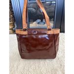 Brown Tote Bag Purse Shoulder Bag Vintage Style Flap Over Closure Work School Photo 5