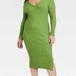 A New Day  Light Green Ribbed V Neck Long Sleeve Column Knit Dress Size Large Photo 4