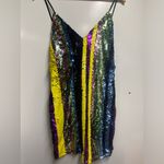 L'ATISTE L’ATISTE NEW rainbow striped sequin v-neck mini dress size large women’s Photo 2