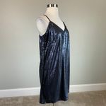 AQUA Sequined Sleeveless Mini Shift Cocktail Dress Navy Blue Size 12 Large by  Photo 1
