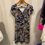 Talbots Cute  stretchy paisley babydoll v-neck dress midi cap sleeve flowy fairy Photo 8