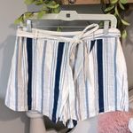 Blu Pepper Wrap Shorts Cotton Striped Womens Large Tie Belt Blue White Photo 3