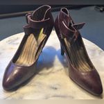 Anthropologie+Farylrobin Leather Burgundy Mary Jane Ankle Cuff 3.5 Heels Sz 7. Brown Photo 3