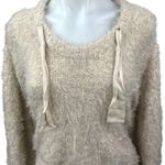 Free People Cream Eyelash Knit Hooded Hoodie Hi Low Pullover Sweater Top Size L Photo 2