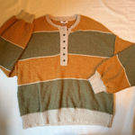 Striped color block textured sweater with snaps size large Green Photo 0