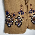 Vintage Floral Embroidered Sweater Vest Brown S Wool Blend Cottage Prairie Cabin Photo 3