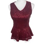 Grace Karin Red Sequin Peplum Sleeveless Blouse Top Size Small Holiday Party Photo 8