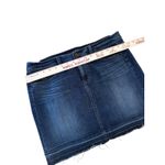 Ann Taylor LOFT Denim Mini Skirt 10 Dark Wash Stretch Raw Hem Jean Frayed Casual Photo 3