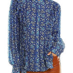 Hemant and Nandita  Long Sleeve Blue Paisley Ruffle Top Size Small Photo 0