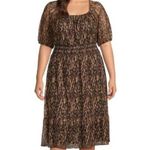 Terra & Sky Womens Square Neck Brush Marks Brown Latte Smocked Dress Size 4X NWT Photo 3