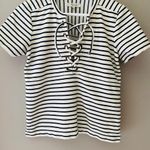 Madewell  Striped Lace-Up Top Black/White Sz Small Photo 2