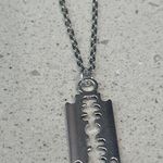Handmade Vintage Gothic Silver Razor Blade charm Necklace - Antique Punk Razor Blade Photo 0