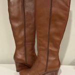 Nine West Tan Tall Leather UpperTextile Lining Wedge Wide Calf Boots Sz 7.5 Photo 4