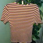 Anthropologie MAEVE Henley Stripped Ribbed Short Sleeve Top Size Medium Photo 6