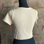 Ambiance Apparel Woman's Crop Top Size M/L Cream Ribbed V Neck Twee Brown Size M Photo 4