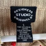 Vtg Small S Leather Patchwork Full Zip Ribbed Sweater Designer Studio Originals Brown Photo 3