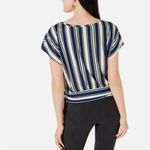 H&M BCX Blue and White Cap Sleeve Tie Front Crop Blouse Photo 1