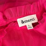 &merci &Merci Ruffle Sleeve Sheer Tulle Short Dress NEW Womens L Hot Pink Mesh Tiered Photo 7