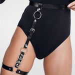 Black Leather Harness Garter Belt New Photo 1