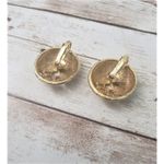 Vintage Clip On Earrings Gold Tone Domed Circle with Cut Out Design Photo 2