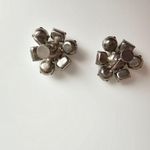 Emerald Cut Clear Rhinestone Flower Screwback Vintage Statement Earrings Silver Photo 1