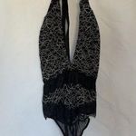 Victoria's Secret teddy black and white lacy sheer high neck halter lingerie L Photo 0