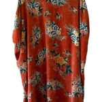 Angie orange floral beach boho drape open kimono arm holes oversized cardigan SZ Photo 0