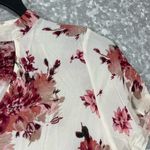 Lush Clothing Lush White & Dark Pink Floral Choker Neck Short Sleeve Top - Size Small - Cutout Photo 1