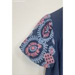 Umgee Blue Seersucker Embroidered Puff Sleeve Dress - Size S Photo 1