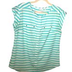 New York & Co Cap Sleeve Striped Blouse Summer Vacation Resort Office Coastal M Green Size M Photo 0