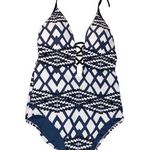 Seafolly  ModernTribe Bluesteel Deep V Maillot One Piece Swimsuit Size 8 Photo 0