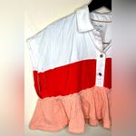 Pilcro Anthropologie Bonfire Rugby Top Pink Cotton Cropped Collared Shirt XXS White Photo 5