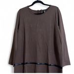 MarlaWynne Dress Sz L Shift Brown Long Sleeves Faux Leather Trim Closet Staple Photo 2