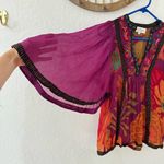 Label Rita Kumar 100% Silk Floral Flutter Embroidered Flowy Boho Traditional Top Purple Size 2 Photo 3
