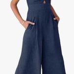 ANRABESS Wide Leg Linen blend Jumpsuit Dressy V Neck romper size Medium Blue Photo 1