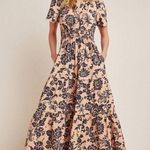 Anthropologie NWT by  Somerset Maxi in Brown Motif Floral Tiered Cotton Dress L Photo 0
