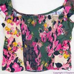 Free People NEW Floral print crop top, L, smock back cinch sides ruffle … Photo 5