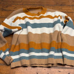 Striped Crew Neck Long Sleeve Sweater Women's Size L Mustard White Blue Tan Size L Photo 0