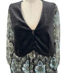 ZARA Dress Floral Printed with Black Vest Velvet Layered Long Sleeve Size Small Photo 4