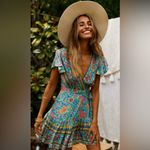 Princess Polly  V-Neck Floral Print Ruffle Wrap Mini Dress Blue‎ Bohemian Size 2 Photo 7