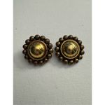 70's Vintage‎ Womens Chunky Floral Gold Toned Clip on Statement Huggie Earrings Photo 1