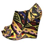 Yoki Tribal Print Peep Toe ankle Wedge Heels Photo 7