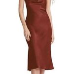 Piper NWT Dessy Bridesmaid Lovely Luxe Charmeuse  Slip Midi Dress Amber Red Photo 0