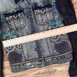 Desigual  DENIM JACKET SWEATER LONG SLEEVES EMBROIDERED COLORFUL LORAL Sz 36 Photo 7
