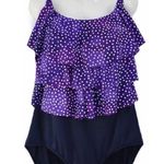 Pembroke Penbrooke Swimsuits Purple Polka Dots Tiered Ruffle One Piece Plus Size 26W Photo 0