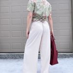 ZARA High Waisted Minimalist Quiet Luxury Cream Wide Leg Trousers Size Large Photo 3